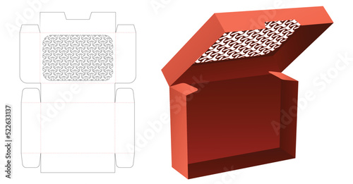 Stenciled Japanese pattern box die cut template and 3D mockup