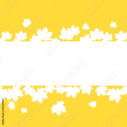 Autumn yellow background with white silhouette leaves and a place for text