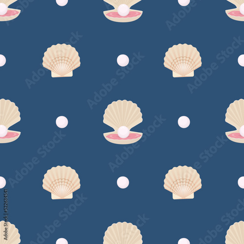 Seashell and pearl seamless pattern