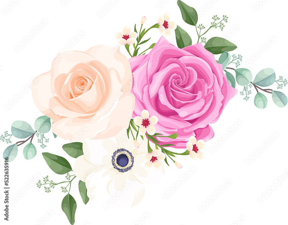 White and Pink Flowers Blossom with Leaves for Decorative Element