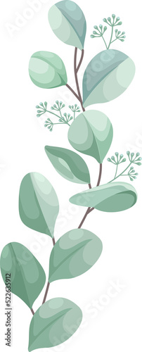 Branch of Green Leaves in Water Color for Decorative Element