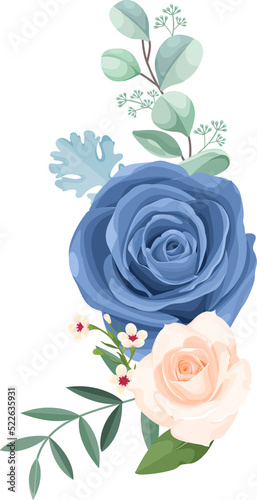 Blue and Pink Flowers Blossom with Leaves for Decorative Element