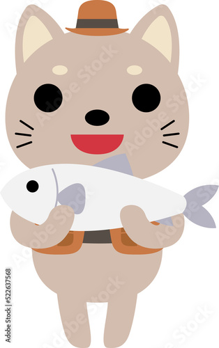Fototapeta Naklejka Na Ścianę i Meble -  Cartoon cat fishing illustration