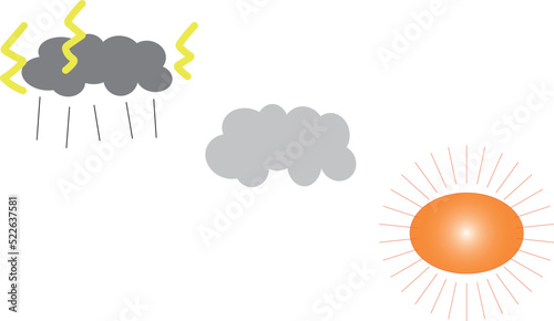 雨雲と雲と太陽のイラスト