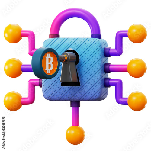 3d illustration Bitcoin Encryption Key 