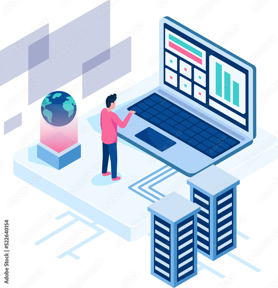 People working and use technology computer isometric People working and use technology computer isometric