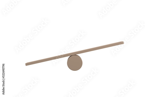 3D. Unbalance concept, board on wooden top hat like unbalance isolated on white background.