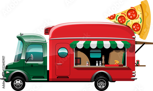 Cartoon food truck vehicle - Pizza store