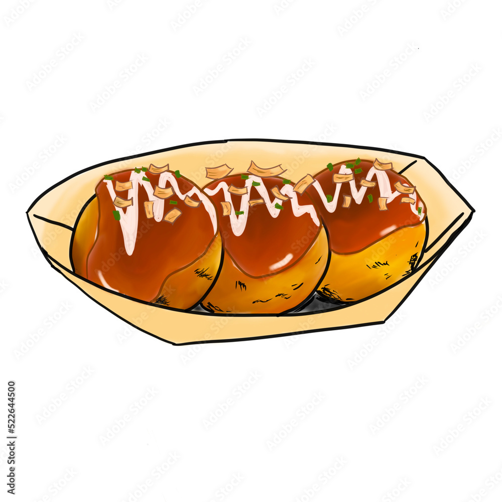 Japanese food Takoyaki illustration draw and Paint Japanese food Takoyaki illustration draw and Paint