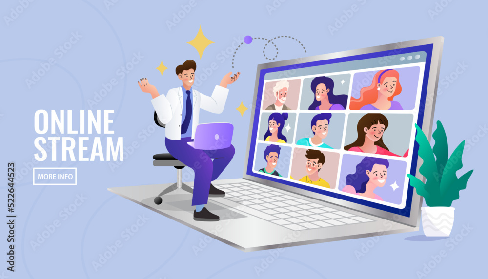 Online work from home meeting. Vector Illustrations flat design concept video conference. EPS10.