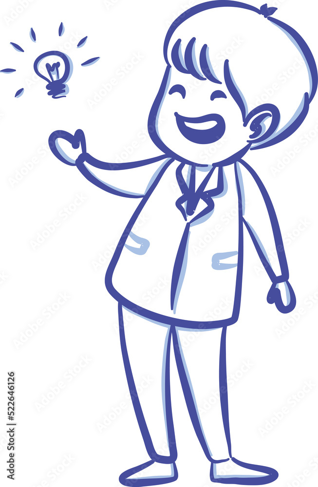 Hand Drawn Line Boy Having Idea Hand Drawn Line Boy Having Idea