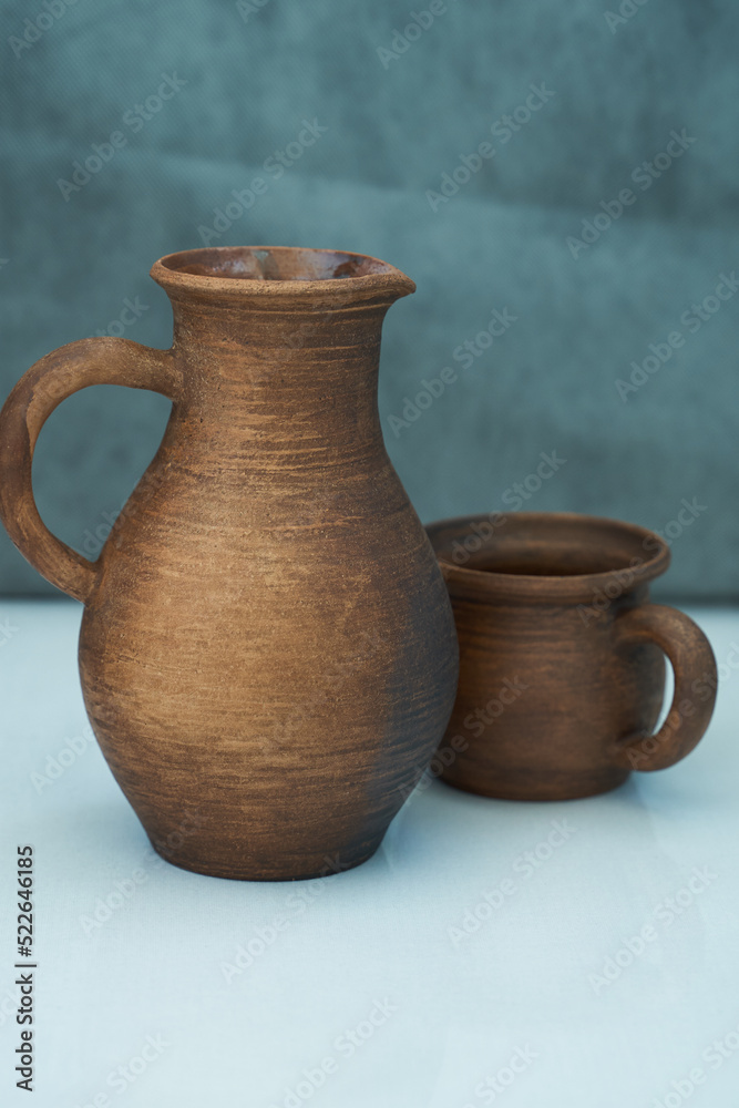       Ceramics, a ceramic product made with your own hands, made on a potter's wheel, a jug, a mug, clay.   