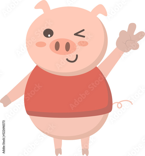 Pig character showing win gasture