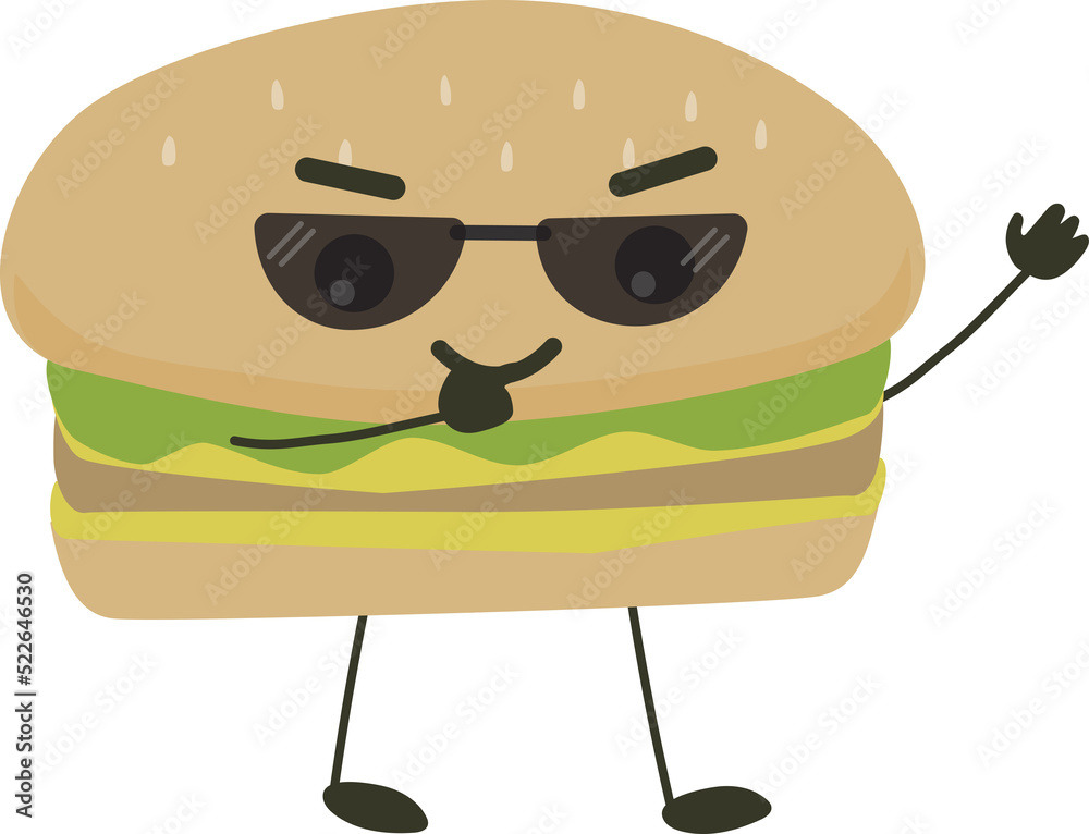 Hamburger character waving hand Hamburger character waving hand