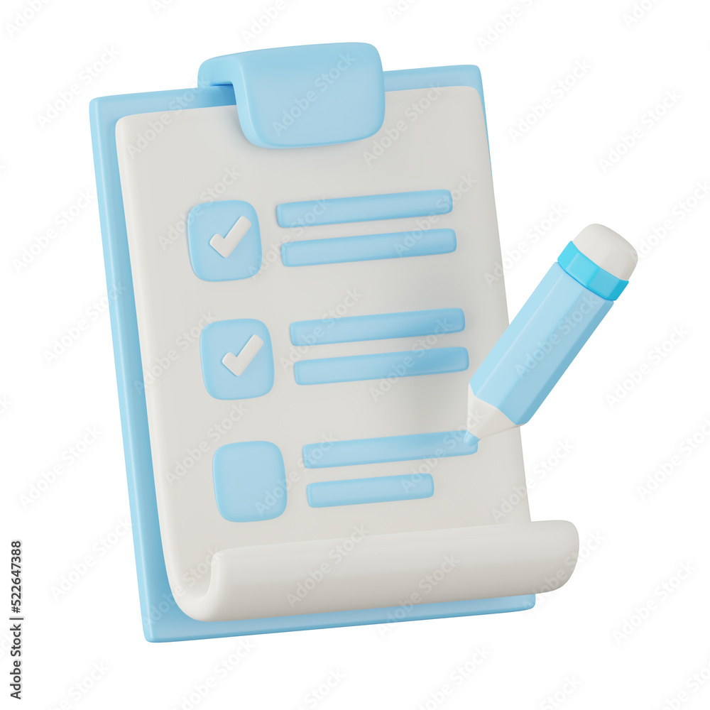 3d render of clipboard with pencil icon isolated on white background. 3d render of clipboard with pencil icon isolated on white background.