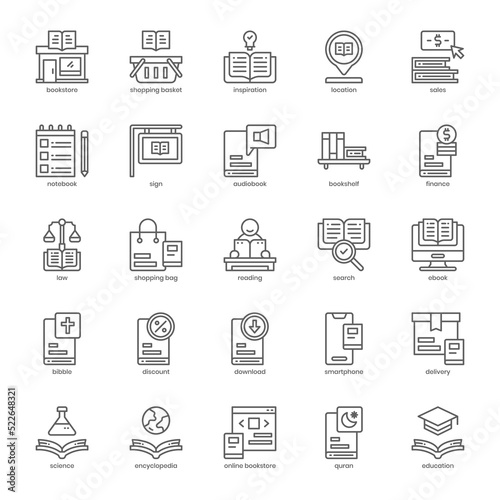 Book Store icon pack for your website design, logo, app, UI. Book Store icon outline design. Vector graphics illustration and editable stroke.