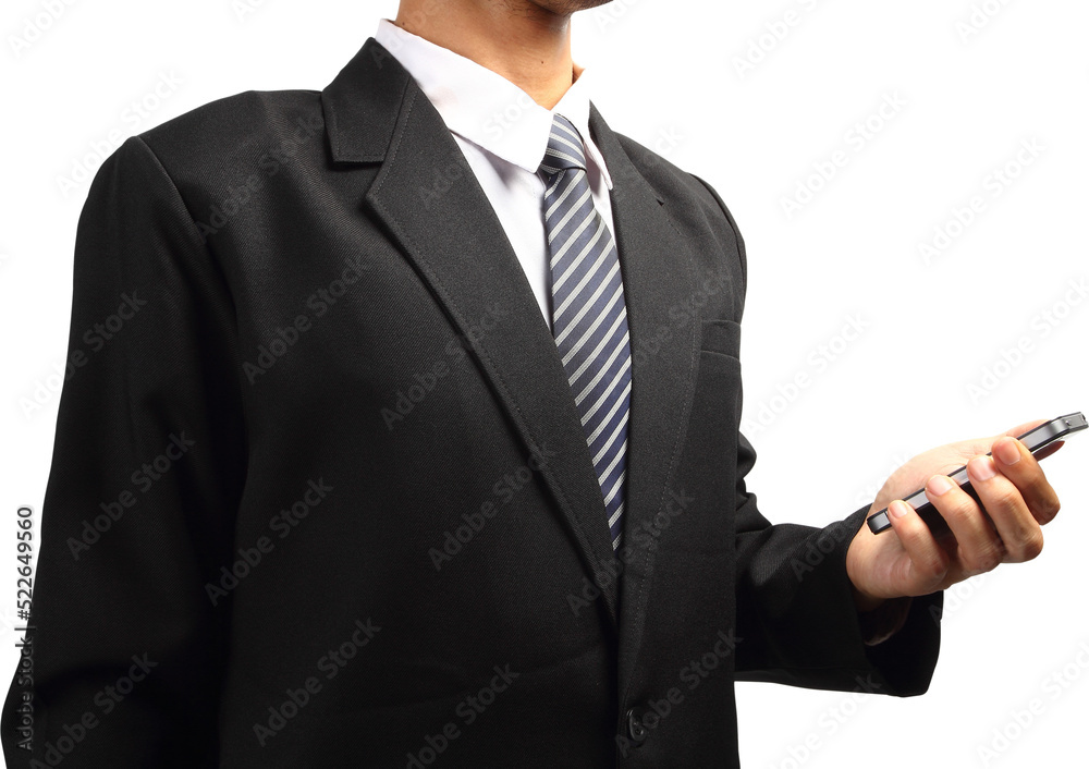 Business Man holding smart phone isolated Business Man holding smart phone isolated