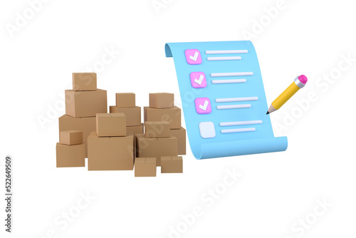 Package box with check list. Logistic fast online delivery concept.