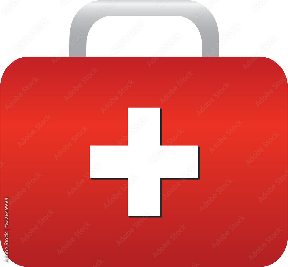 Red medical box icon vector illustration. First aid or medical kit icon. First aid kit on blue background. Isometric vector illustration Red medical box icon vector illustration. First aid or medical kit icon. First aid kit on blue background. Isometric vector illustration