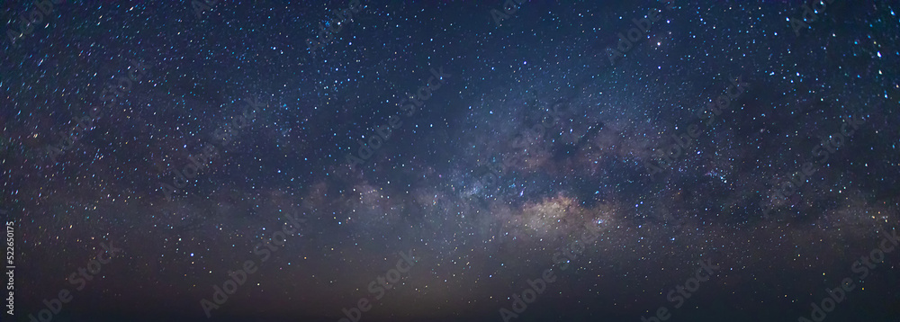 Obraz premium Panorama view universe space and milky way galaxy with stars on night sky background.