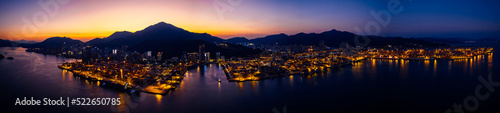 Photography Aerial view of container terminal at night