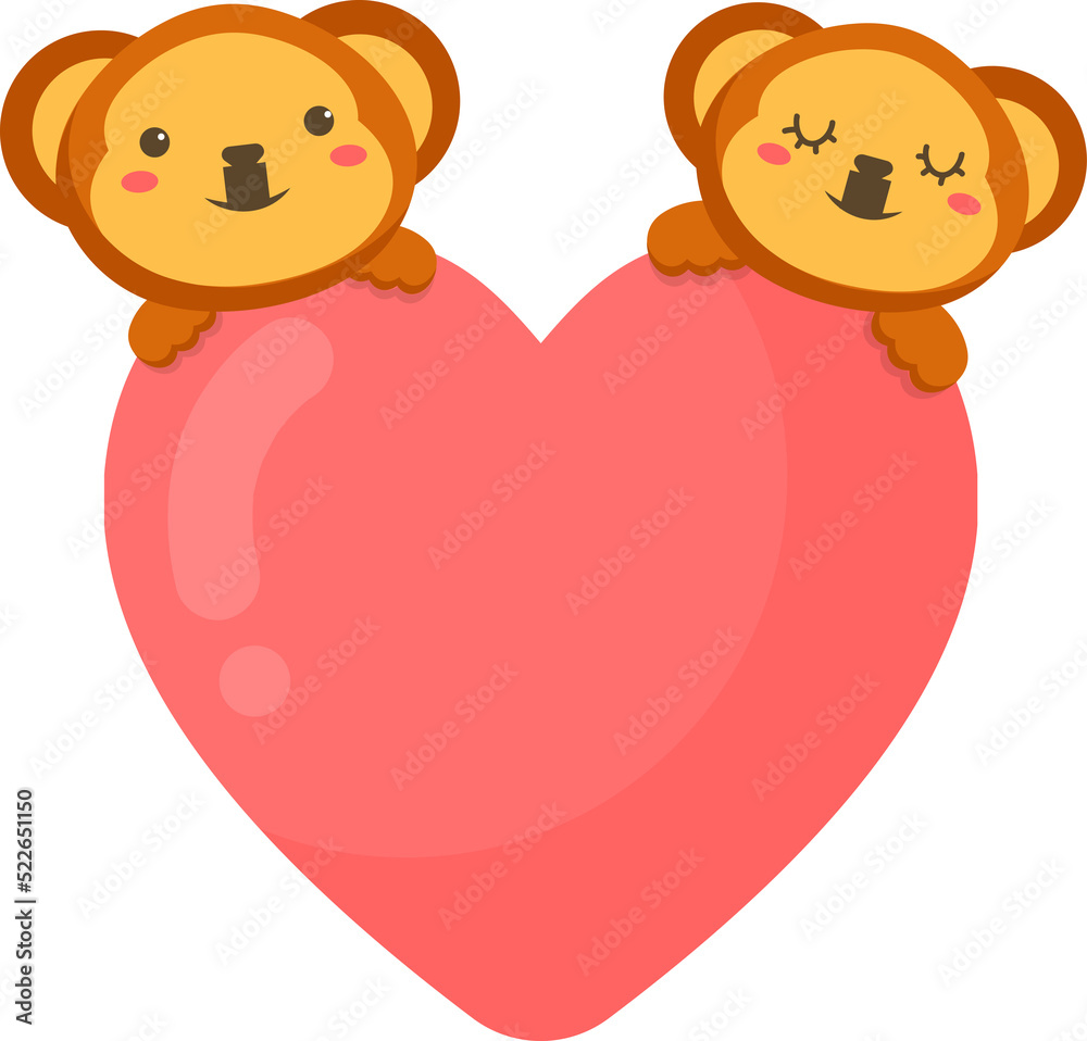 Couple monkey with heart illustration Couple monkey with heart illustration