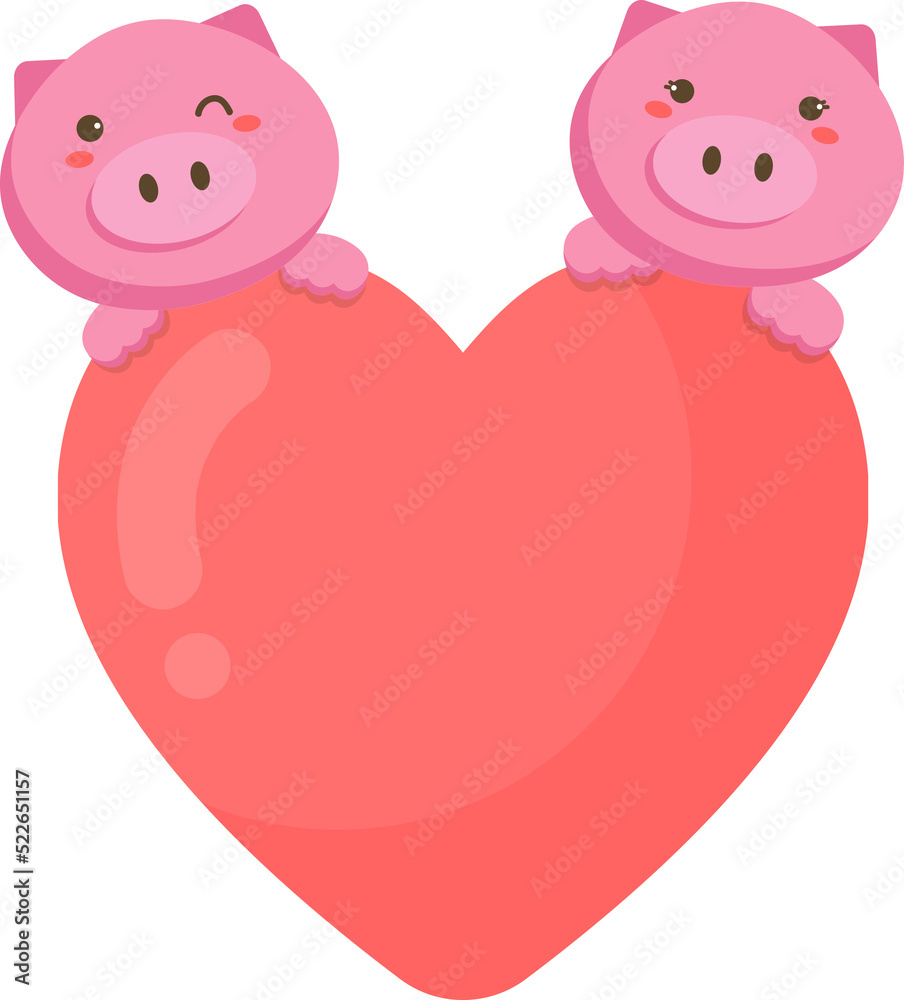 Couple pig with heart illustration