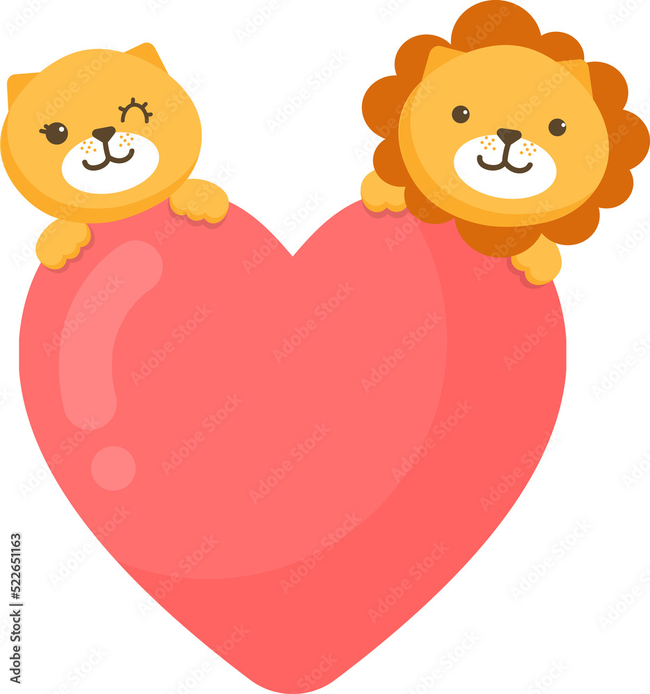 Obraz premium Couple lion with heart illustration