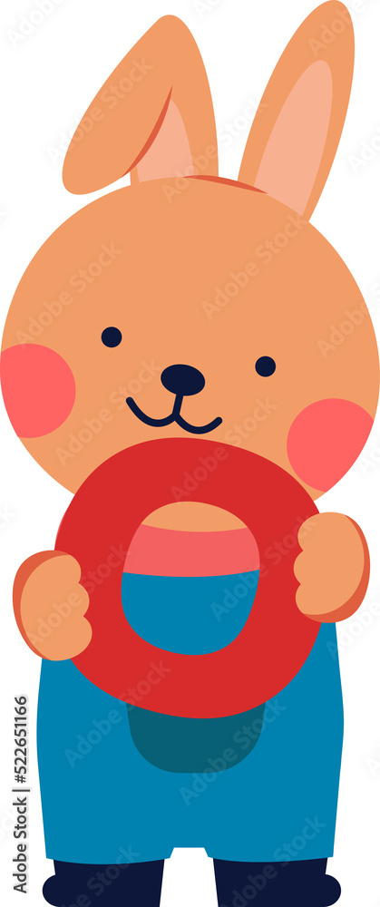 Cartoon rabbit holding O character Cartoon rabbit holding O character