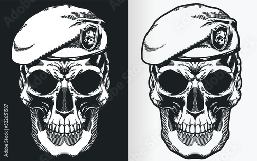 Vintage Monochrome Skull Navy Seal Baret