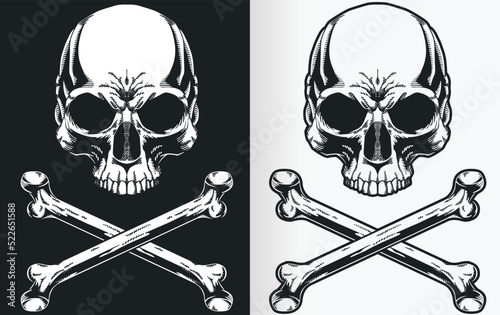 Vintage Pirate Skull Crossbones Monochrome Logo