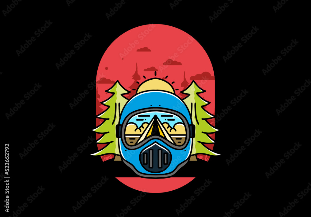a trail helmet with a pine tree beside a trail helmet with a pine tree beside
