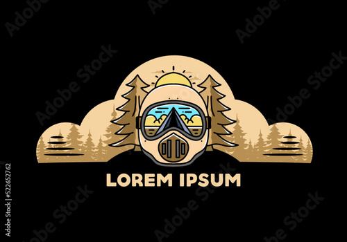 a trail helmet with a pine tree beside