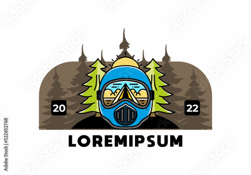 a trail helmet with a pine tree beside