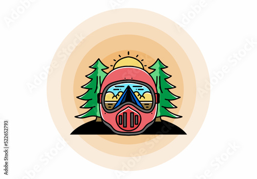 a trail helmet with a pine tree beside