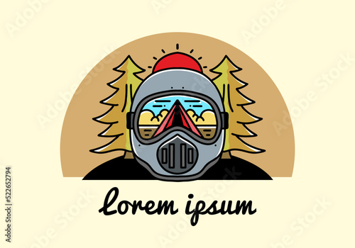a trail helmet with a pine tree beside