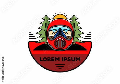 a trail helmet with a pine tree beside