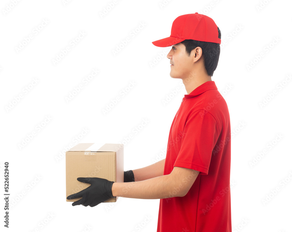 Asian delivery man with his boxes, Png file. Asian delivery man with his boxes, Png file.