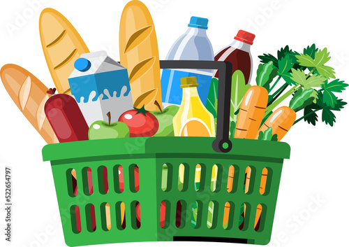 Shopping basket full of groceries illustration