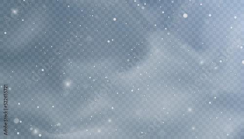 Snow blizzard, realistic christmas winter background. Snowflakes flying in the sky isolated on transparent background. vector png