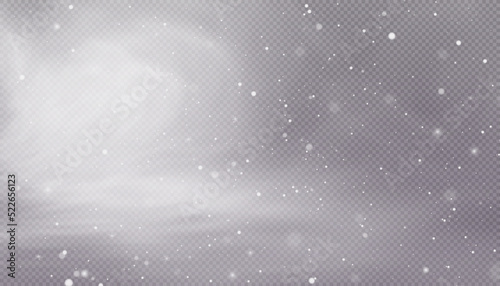 Snow blizzard, realistic christmas winter background. Snowflakes flying in the sky isolated on transparent background. vector png