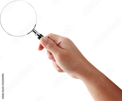 hand holding magnifying glass isolated, Clipping paths for design work empty free space mock up