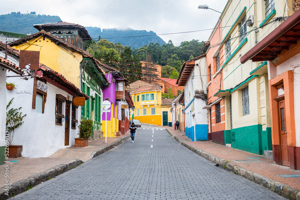 colorful street of la candelaria district in bogota, colombia