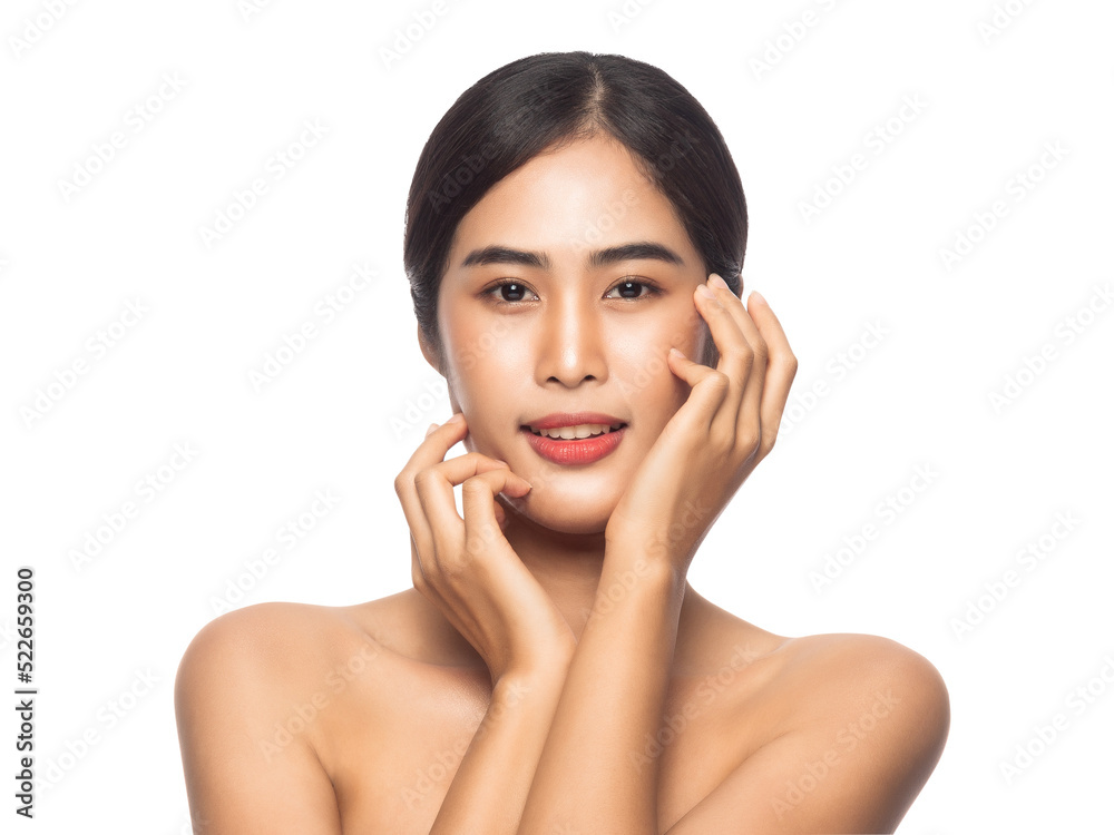 Beautiful Young Asian woman with clean fresh skin. Beauty concept. Png file.
