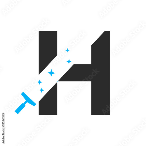 Letter H House Cleaning Logo Concept For Broom Maid Service Symbol Vector Template