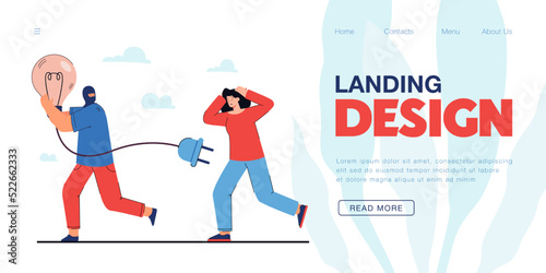 Female content creator running after thief with big lightbulb. Criminal stealing idea from woman flat vector illustration. Creativity, crime, intellectual property concept for banner, website design
