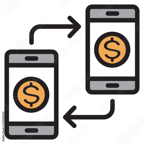 Transfer payment , Mobile Payment filled outline icon.