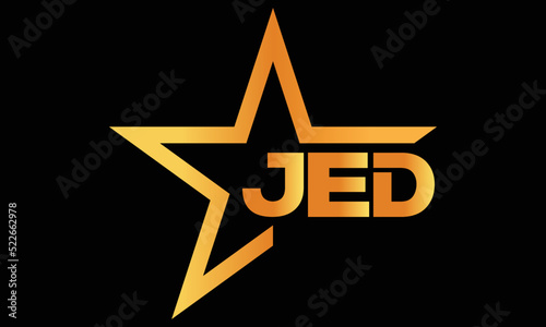 JED golden luxury star icon three letter logo design vector template. royal logo | luxury logo | jewelry logo | premium logo | iconic logo | Victoria logo |	