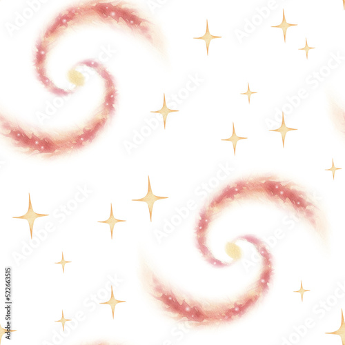 Watercolor pattern with galaxy and stars isolated. Space elements pattern on wnite. photo