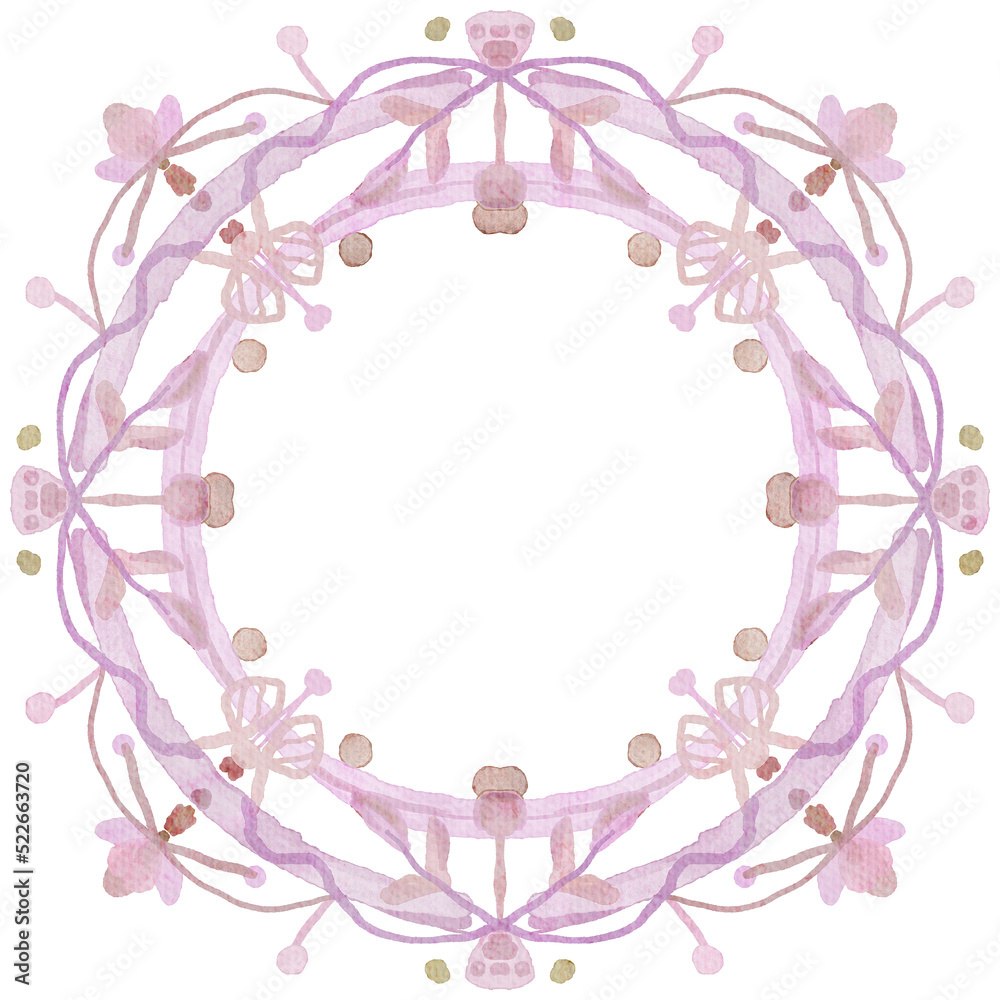 Pink floral decorative vintage elegant watercolor wreath.